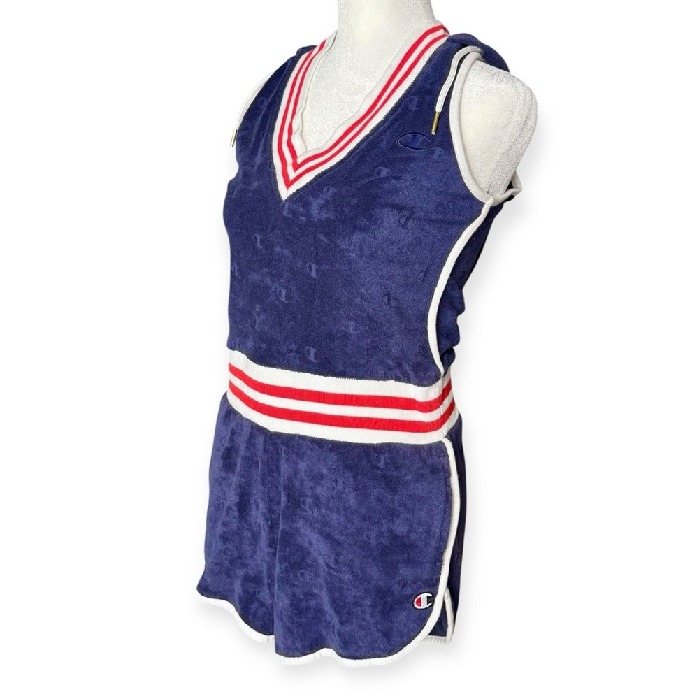 CHAMPION NWT Imperial Indigo Terry Cloth Varsity Hooded Sleeveless Romper, Small - Picture 8 of 13